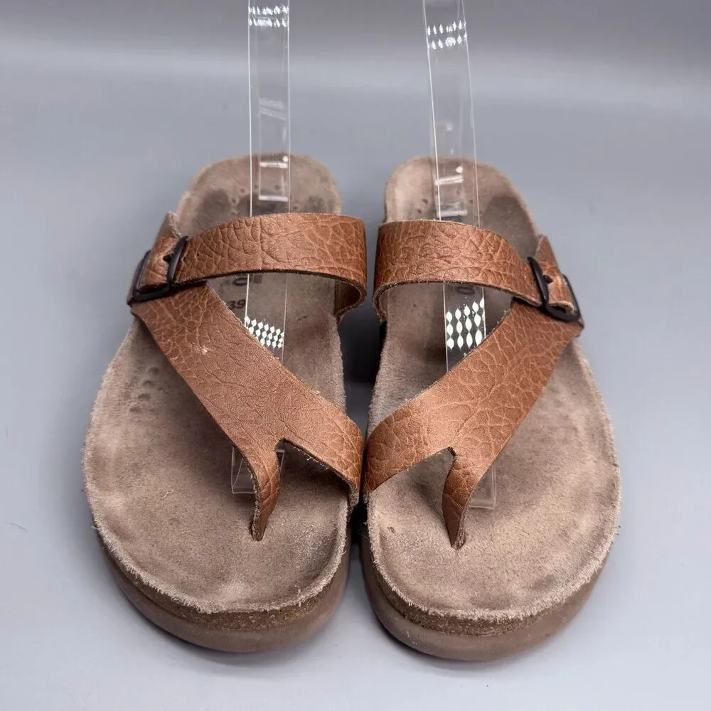 Mephisto Helen Women's 7 Brown Leather Adjustable Buckle Thong Toe Sandals Shoes
